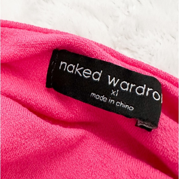 NWOT- Naked Wardrobe ruched long sleeve open back mini dress in raspberry - Picture 8 of 13